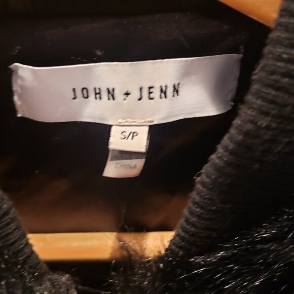 John + Jenn Black Faux Fur Bomber Jacket Mixed Texture Small - Picture 6 of 11